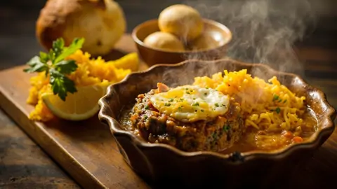 Bobotie sudafricano con arroz basmati