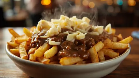Poutine tradicional canadiense
