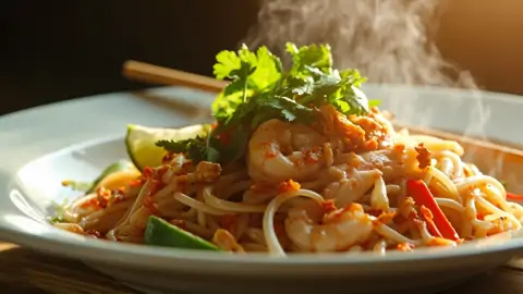 Pad Thai clásico con camarones