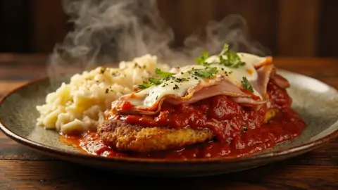 Milanesa a la napolitana con puré de papas