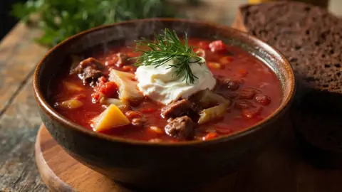 Borscht ucraniano clásico con carne de res