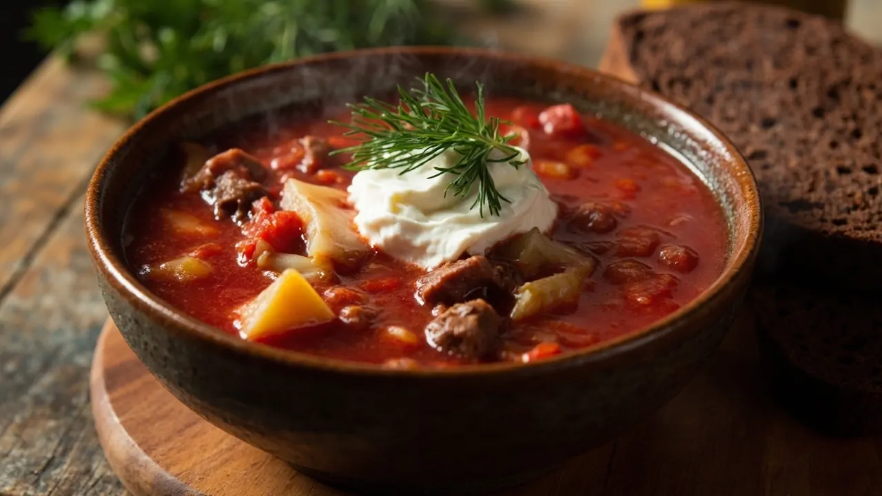 Borscht ucraniano clásico con carne de res