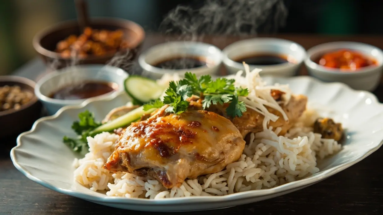 Arroz con Pollo Hainanés de Singapur