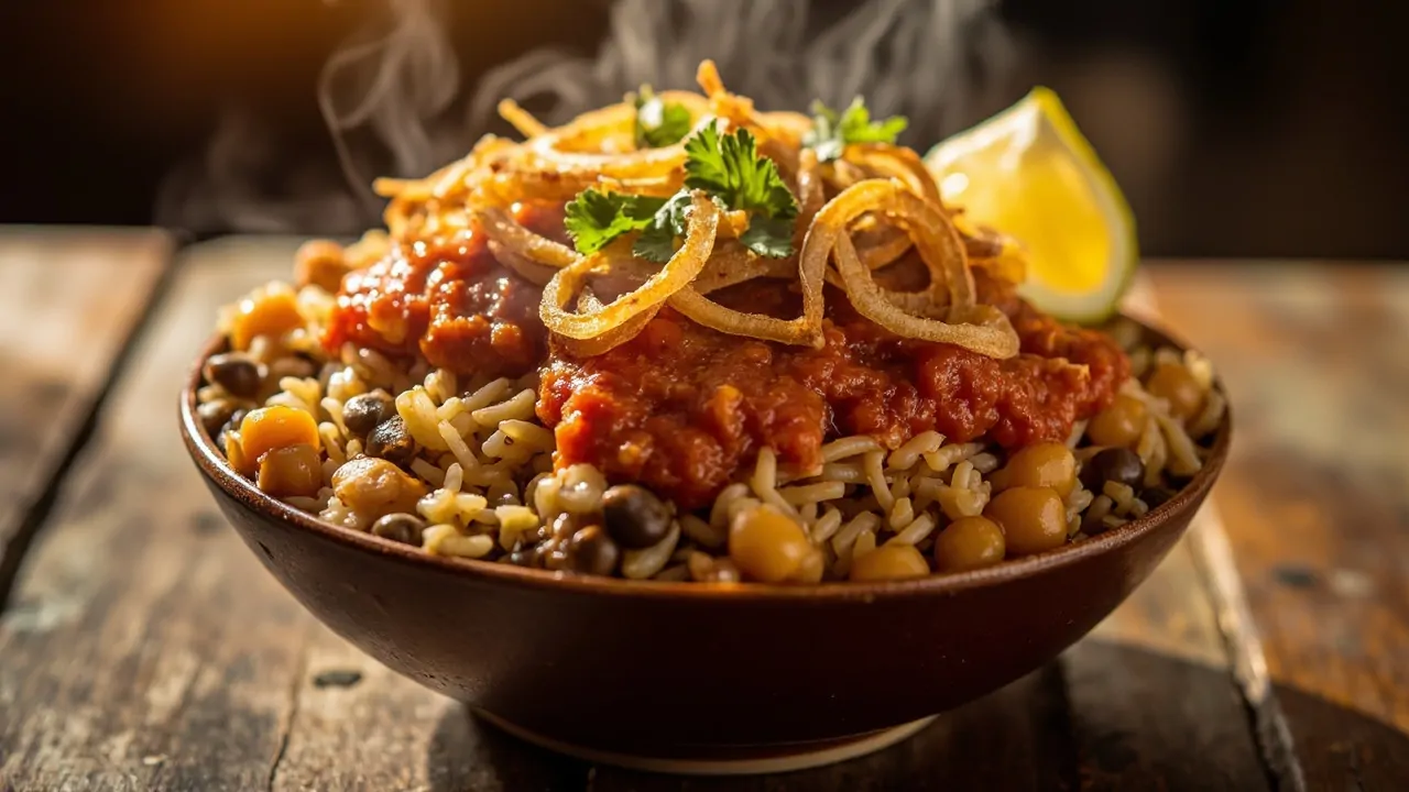 Koshari egipcio tradicional