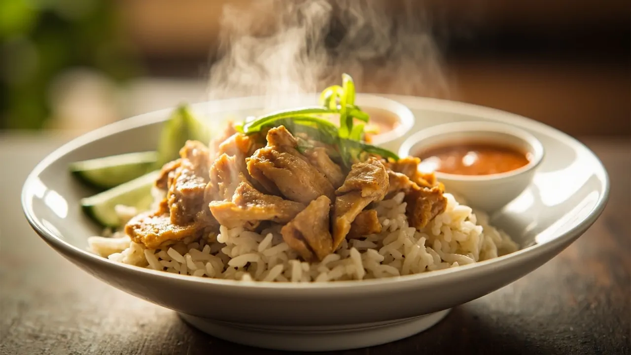 Arroz con pollo hainanés de Singapur