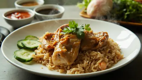 Pollo Hainanés con Arroz Aromatizado