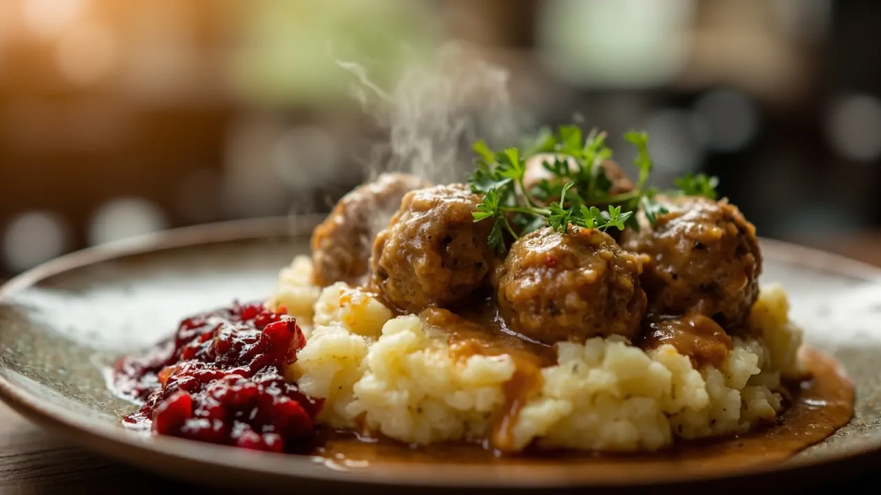 Köttbullar con Salsa de Crema y Puré de Papas