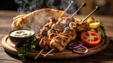 Souvlaki de Pollo con Pita y Tzatziki