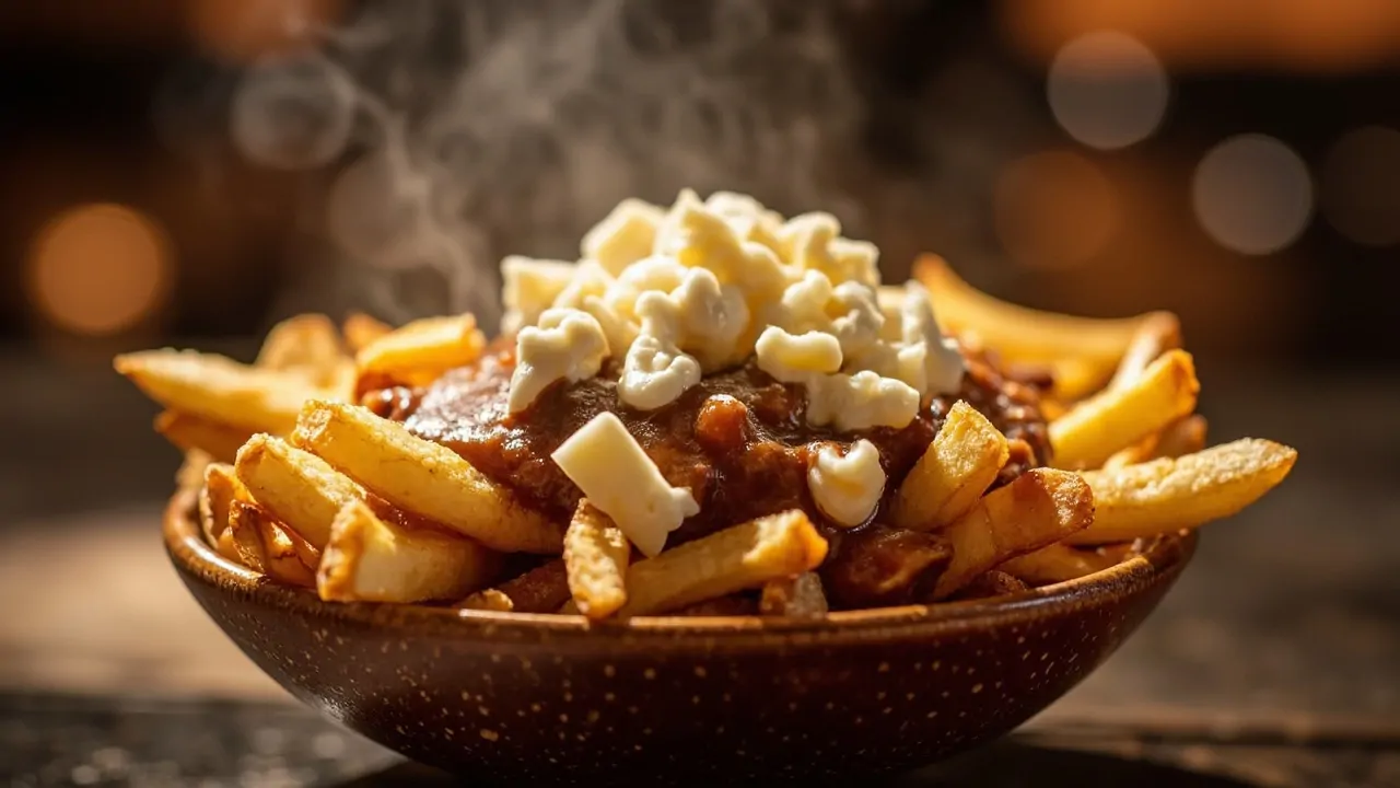 Poutine tradicional canadiense
