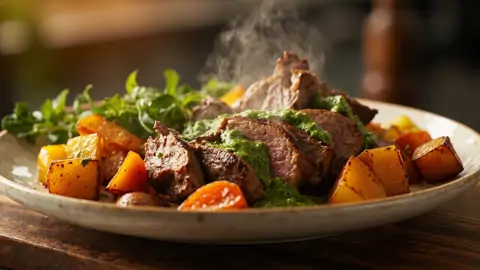 Kiwi Roast Lamb with Kumara and Mint Sauce