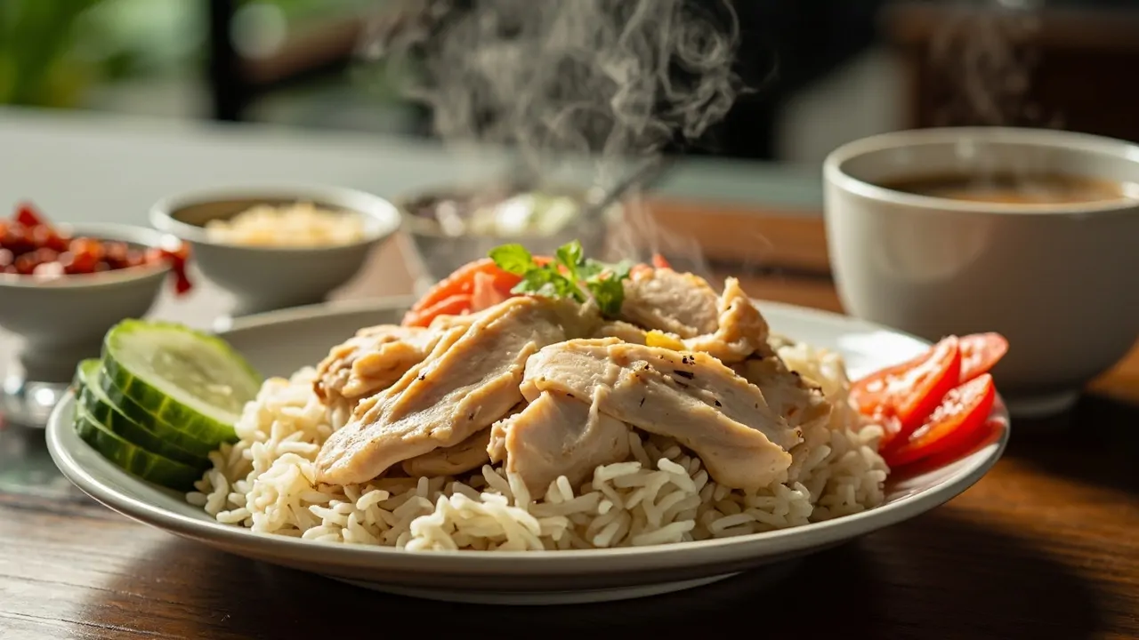 Pollo Hainanés con Arroz (Hainanese Chicken Rice)