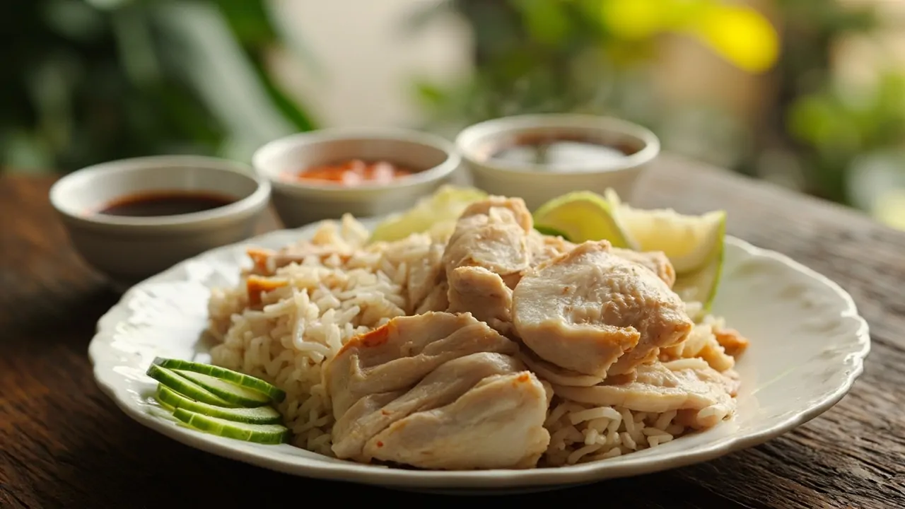 Hainanese Chicken Rice (Pollo Hainanés con Arroz)