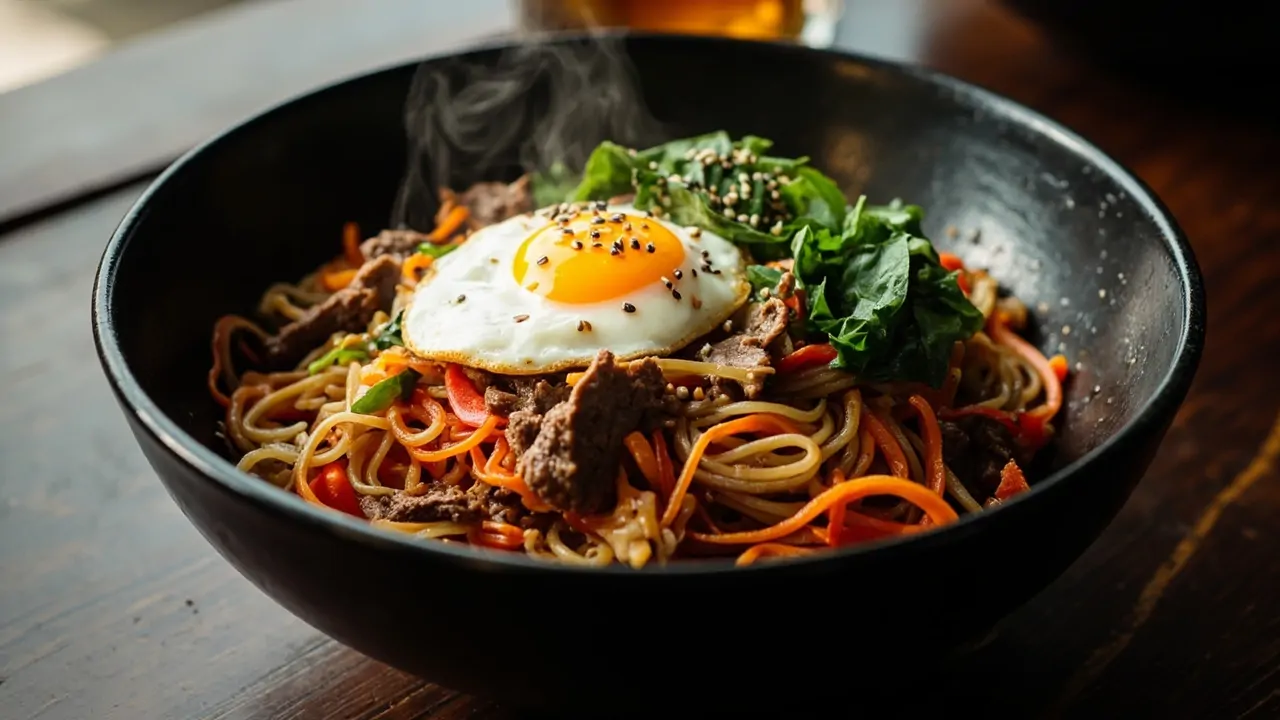 Japchae (Fideos de Batata con Ternera y Vegetales)