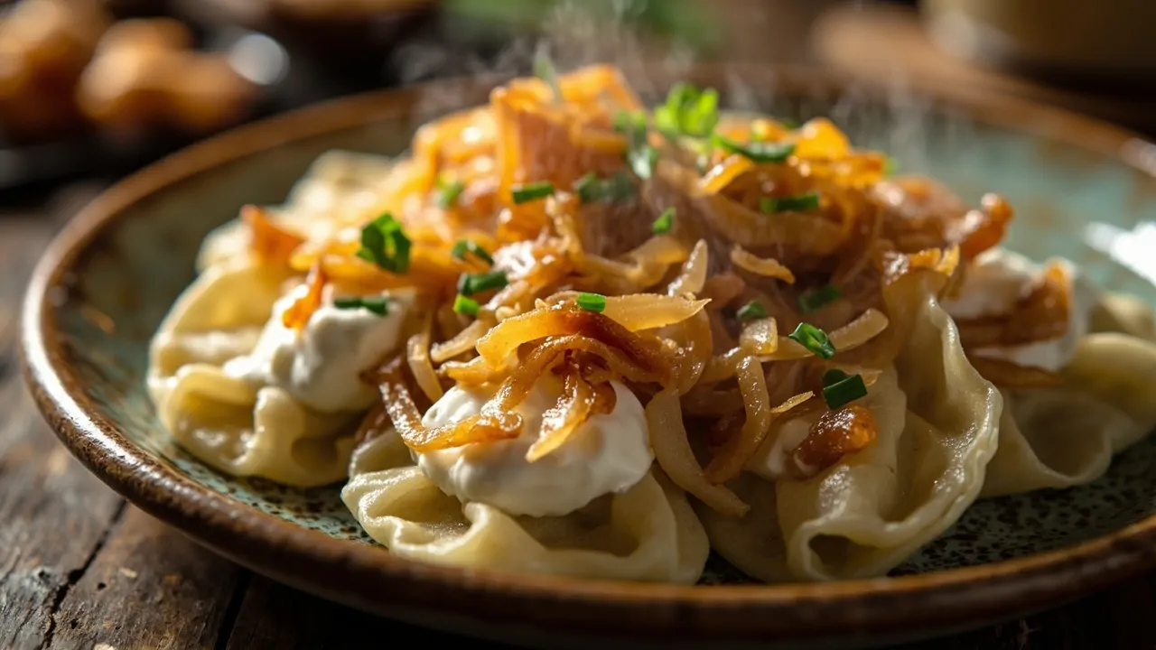 Pierogi Ruskie con Crema Agria y Cebollino