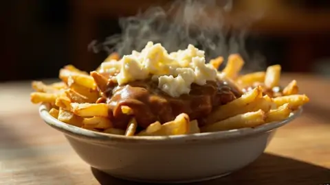 Poutine tradicional canadiense
