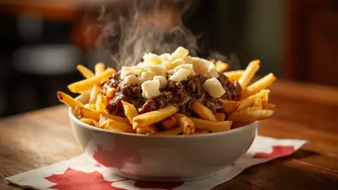 Poutine canadiense tradicional