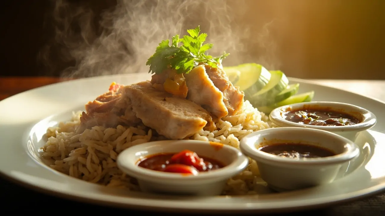 Pollo Hainanés con Arroz (Hainanese Chicken Rice)