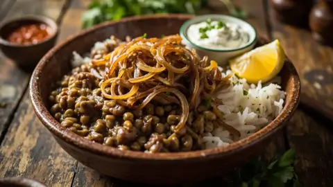 Mujadara con Cebollas Caramelizadas