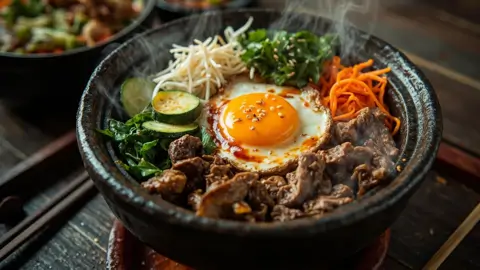 Bibimbap coreano de ternera y verduras