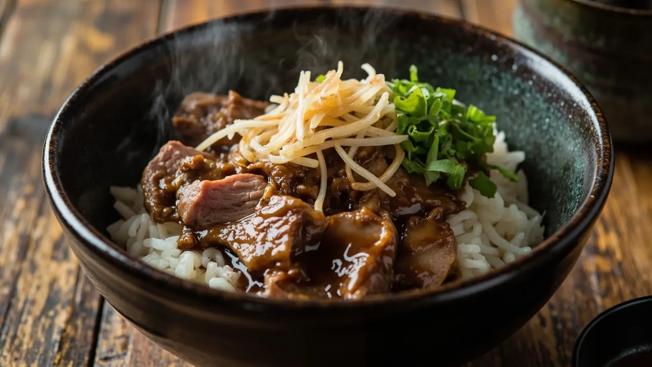 Gyudon (Gyuniku Donburi – Tazón Japonés de Res con Arroz)