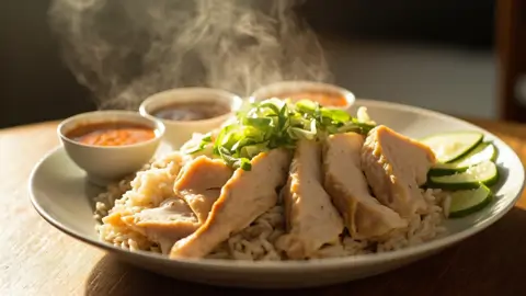 Pollo Hainanés con Arroz (Hainanese Chicken Rice)