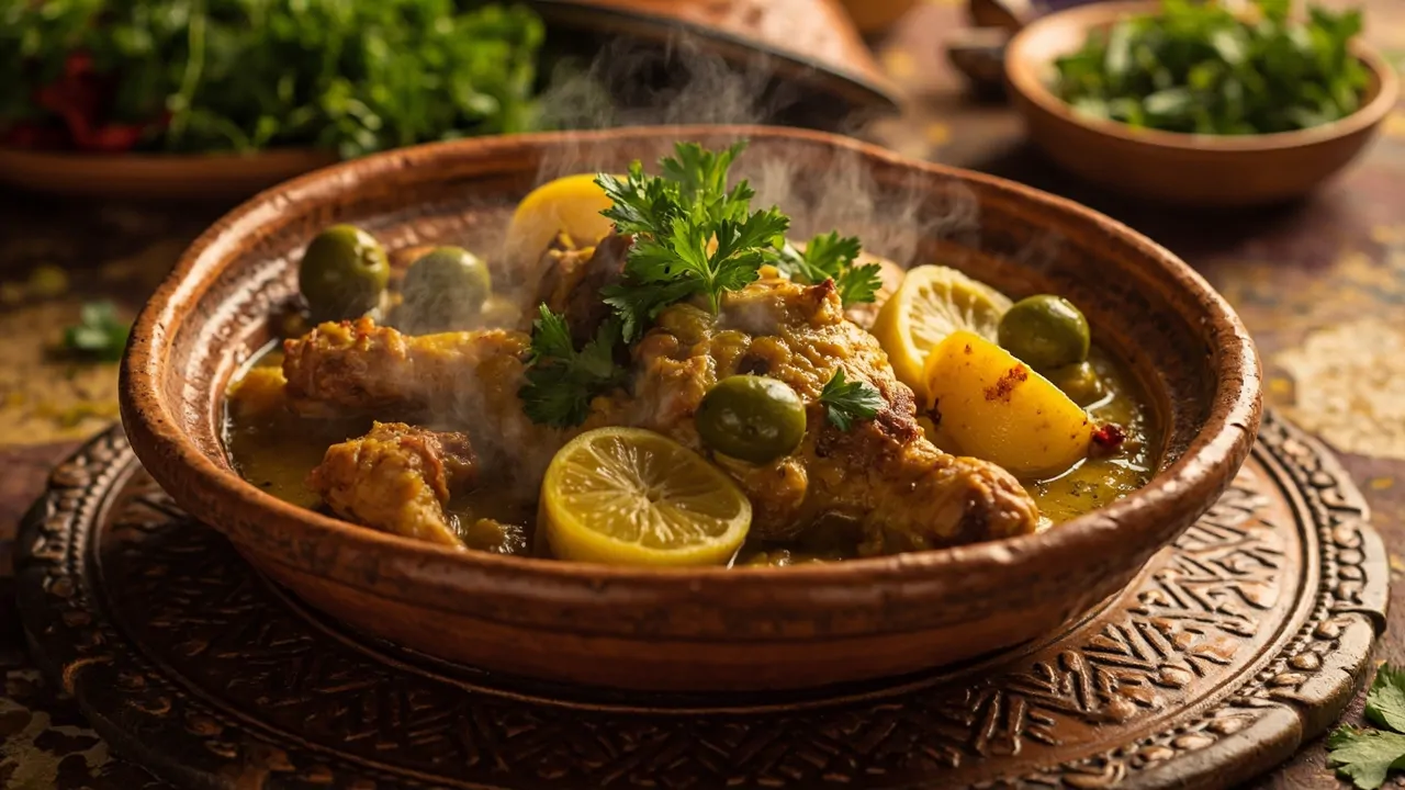 Tagine de Pollo con Limón Conservado y Aceitunas