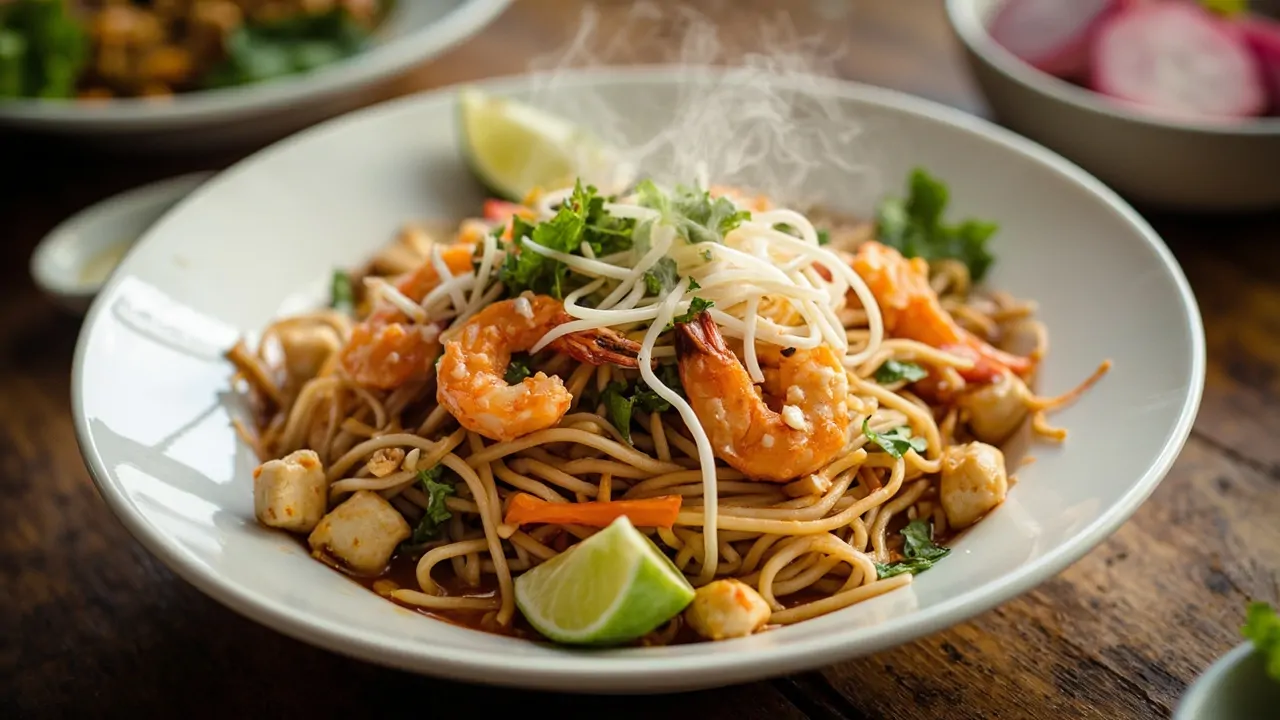Pad Thai casero con camarón