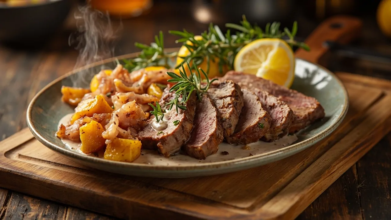 Roast Lamb with Kumara and Mint Sauce