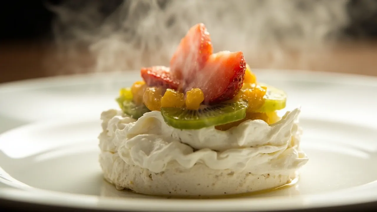 Pavlova de Nueva Zelanda con Kiwi y Maracuyá