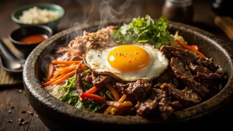 Bibimbap Coreano con Ternera y Vegetales