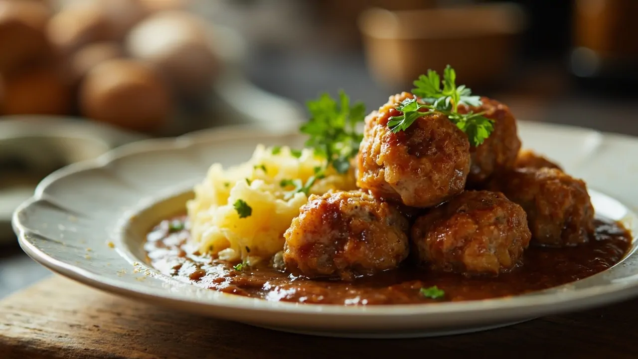 Frikadeller con Patatas y Salsa Brown