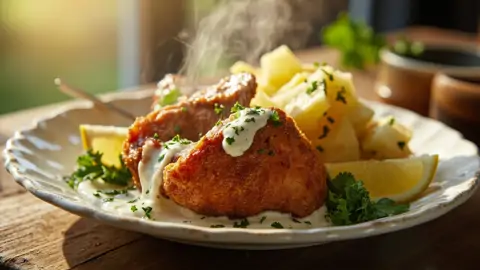 Stegt Flæsk med Persillesovs (Panceta Crujiente con Salsa de Perejil)