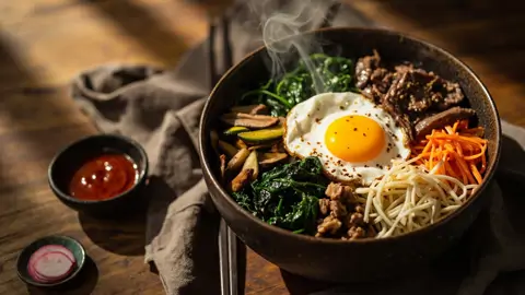 Bibimbap (비빔밥) — Arroz mixto coreano con ternera y verduras