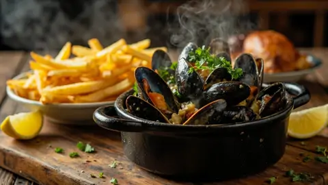 Mejillones con papas fritas belgas