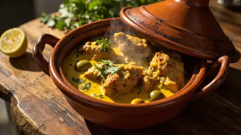 Tagine de Pollo con Limones Encurtidos y Aceitunas