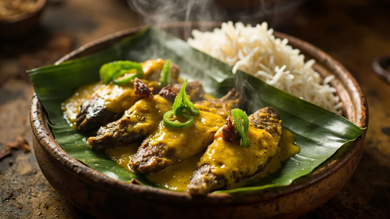 Ilish Bhapa — Hilsa al vapor con salsa de mostaza y coco