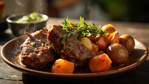 Cordero Asado Neozelandés con Kumara y Salsa de Menta