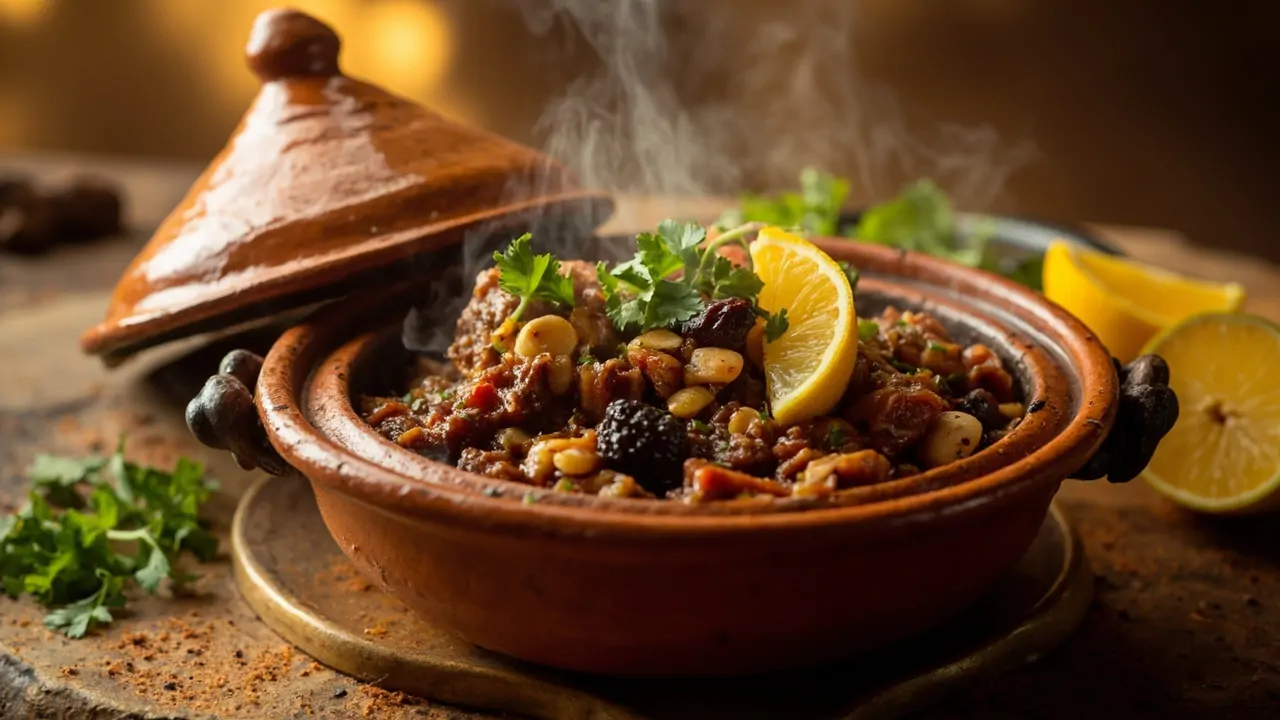Tagine de cordero con ciruelas y almendras
