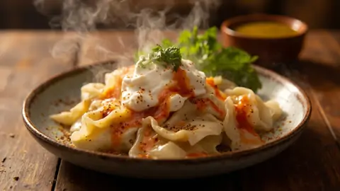Mantı turco con yogur de ajo y salsa de mantequilla