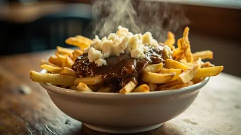 Poutine canadiense tradicional de Quebec