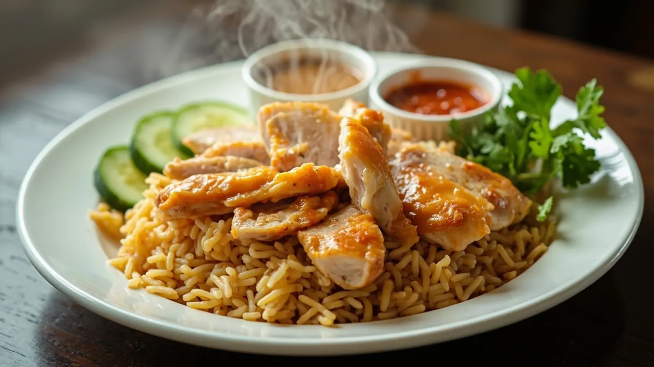 Arroz con Pollo Hainanés (Hainanese Chicken Rice)