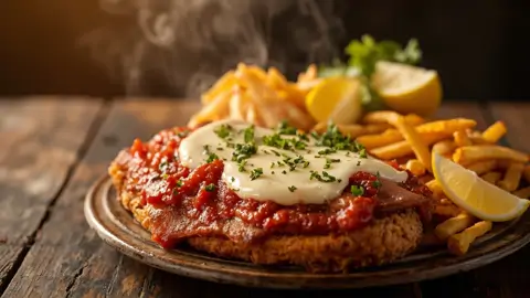 Milanesa napolitana con papas fritas