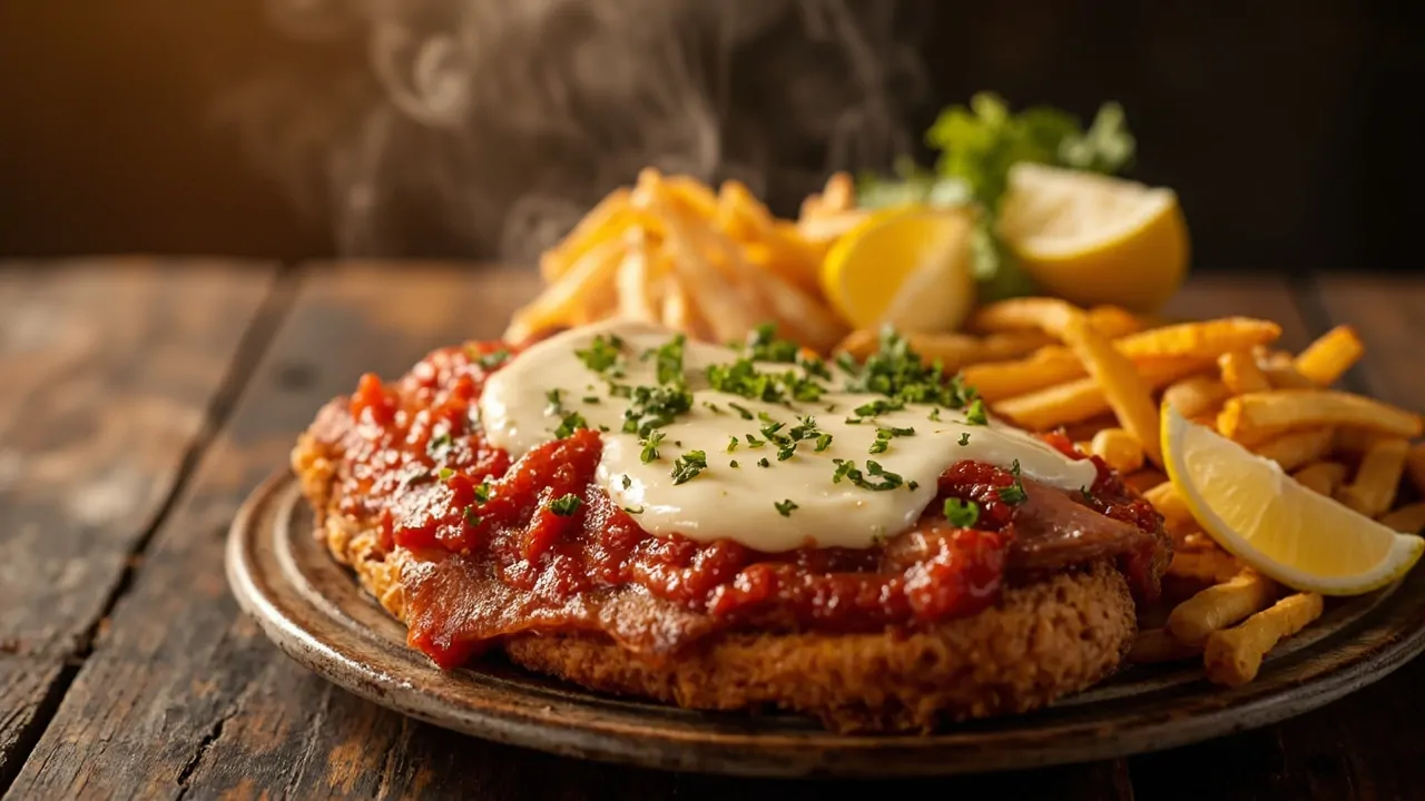 Milanesa napolitana con papas fritas