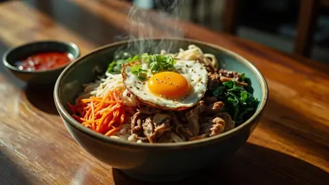 Bibimbap (비빔밥) – Arroz coreano con verduras, carne y huevo
