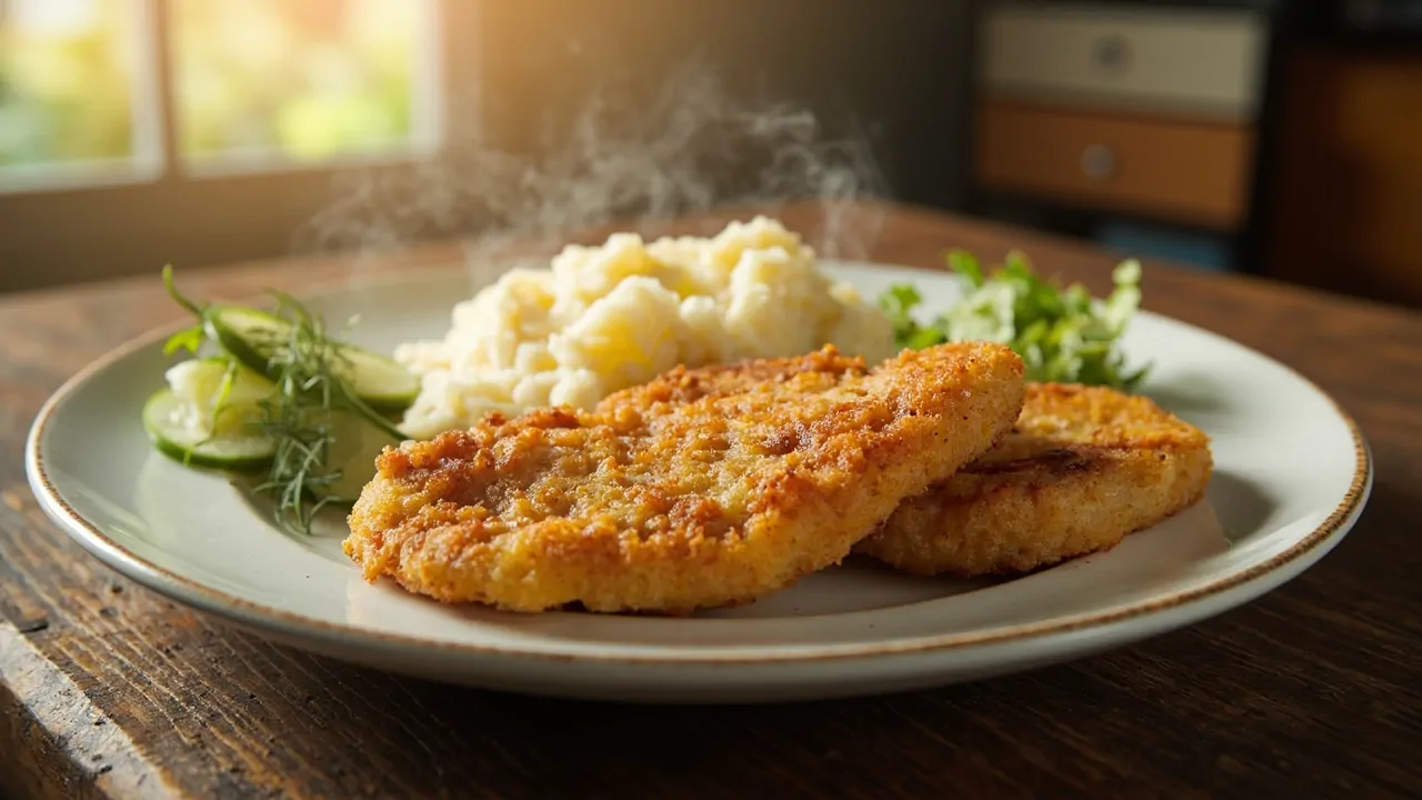 Kotlet Schabowy con Puré de Patatas y Mizeria